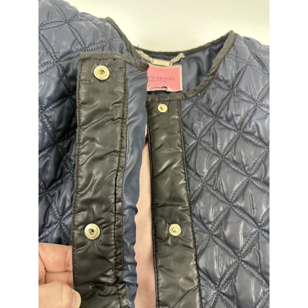 Kate Spade‎ Quilted Color Block Jacket Navy Black Snap Collarless Womens Large